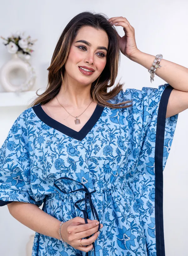 Petals_Vines_Blue_LoungeWear_Pure_Cotton_Kaftan
