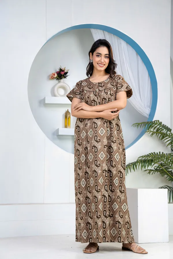 Ikkat-Kairy-Coffee_Discharge-Print_Pure_Cotton_NightGown