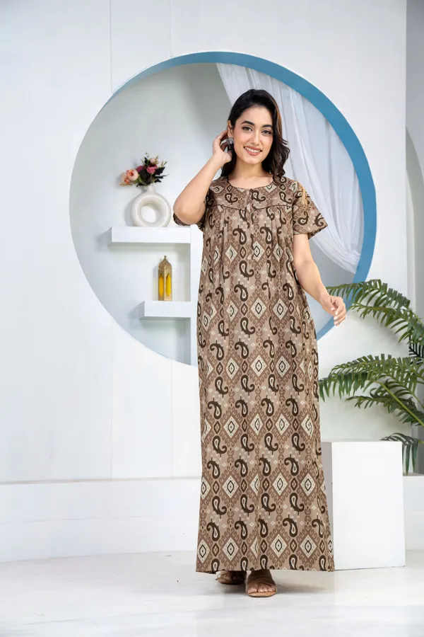 Ikkat-Kairy-Coffee_Discharge-Print_Pure_Cotton_NightGown