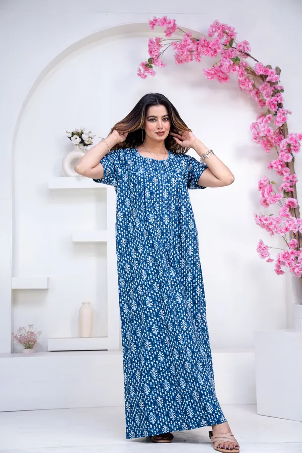 Fern-Blue_Procian-Print_Pure_Cotton_NightGown