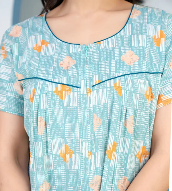Grid-Buta-Sea-Green_Discharge-Print_Pure_Cotton_NightGown
