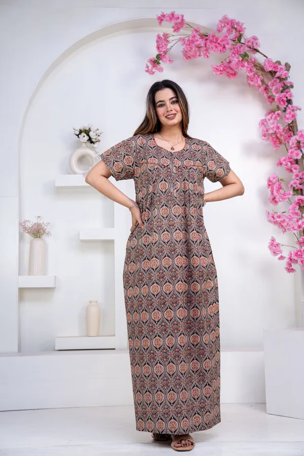 Ajrakh-Black_Procian-Print_Pure_Cotton_NightGown