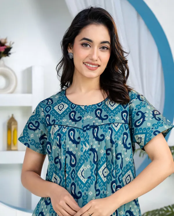 Ikkat-Kairy-Blue_Discharge-Print_Pure_Cotton_NightGown