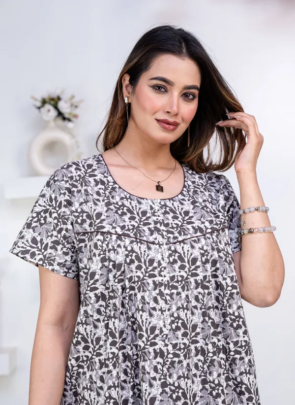 Batik-Flower-Grey_Procian-Print_Pure_Cotton_NightGown