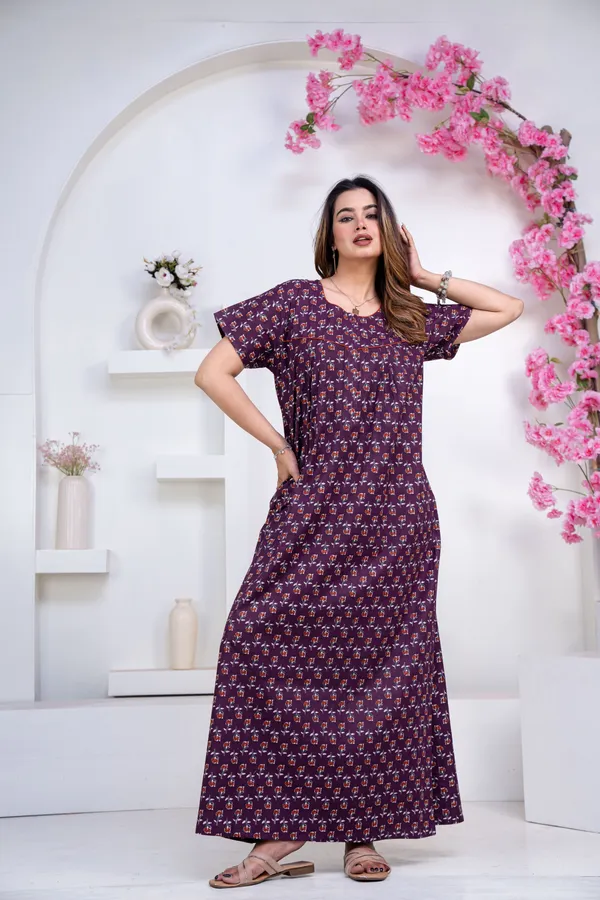 Dandelion-Purple_Procian-Print_Pure_Cotton_NightGown