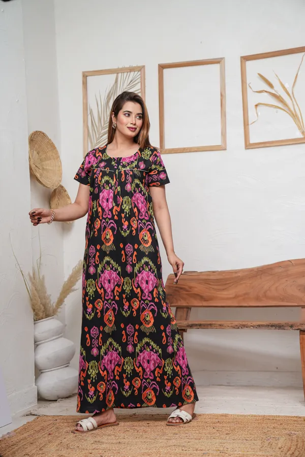Ikkat_Black_Discharge-Print_Pure_Cotton_NightGown
