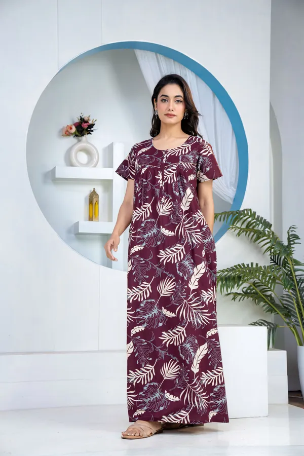 Plum-Leaf-Wine_Discharge-Print_Pure_Cotton_NightGown