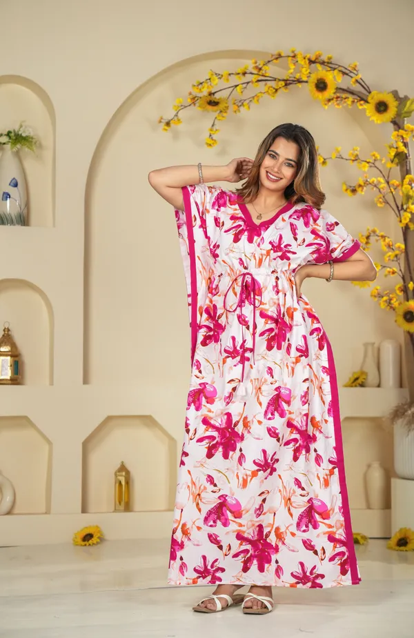 Spray_Flower_Pink_LoungeWear_Pure_Cotton_Kaftan