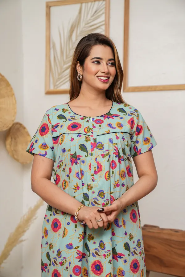 Paisely_Flower_Pista_Discharge-Print_Pure_Cotton_NightGown