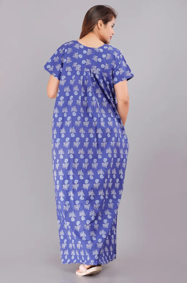 Gulmohar-Blue_Procian-Print_Pure_Cotton_NightGown