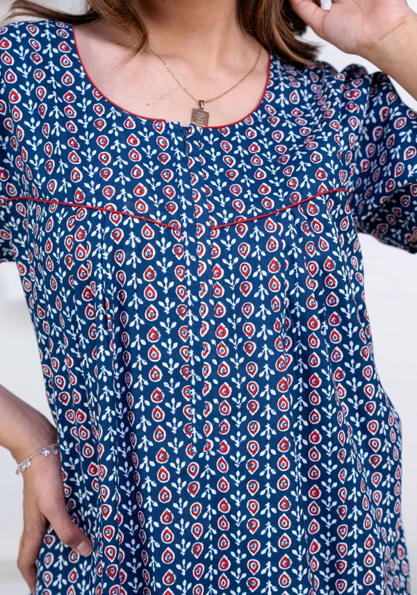 Drop-Buti-Blue_Procian-Print_Pure_Cotton_NightGown