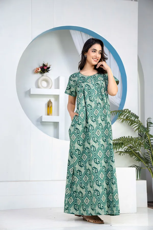 Ikkat-Kairy-Green_Discharge-Print_Pure_Cotton_NightGown