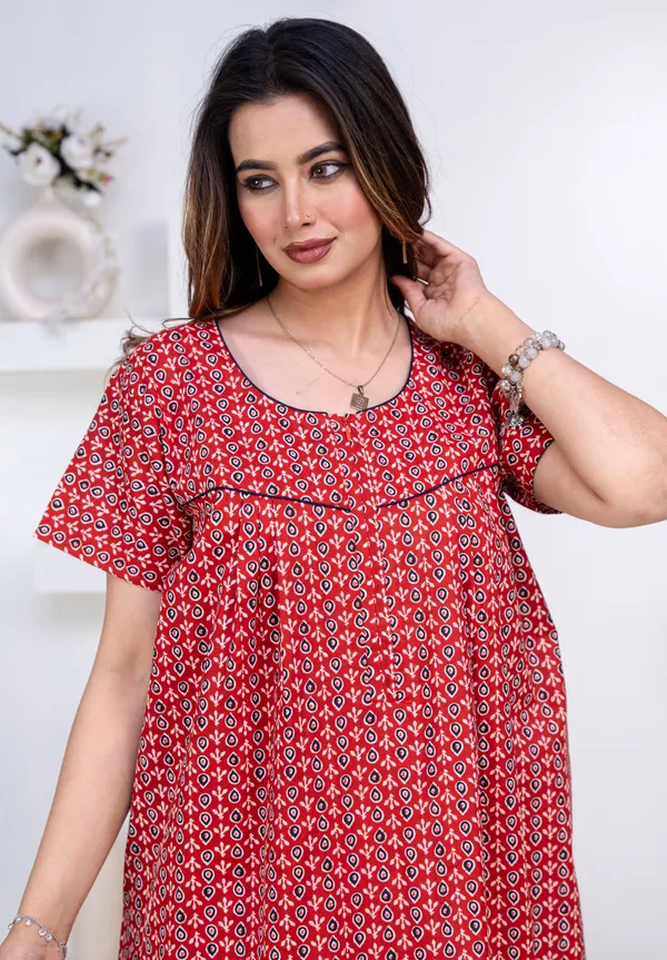 Drop-Buti-Red_Procian-Print_Pure_Cotton_NightGown