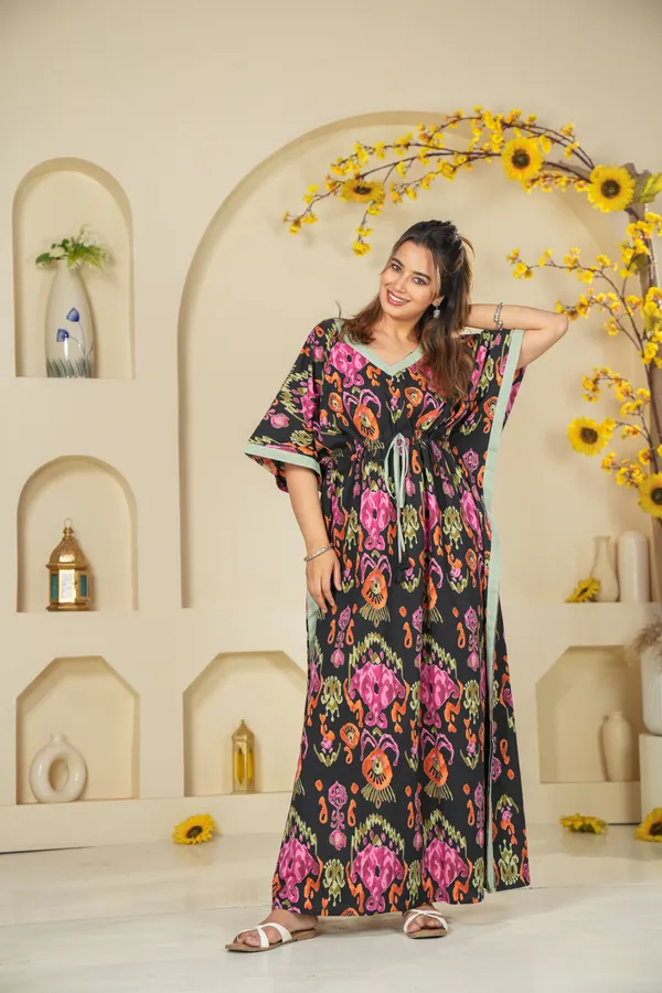 Ikkat_Black_LoungeWear_Pure_Cotton_Kaftan