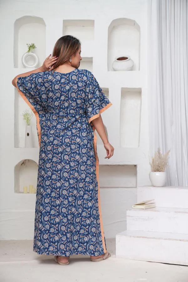 Orange_Flower-Blue_LoungeWear_Pure_Cotton_Kaftan