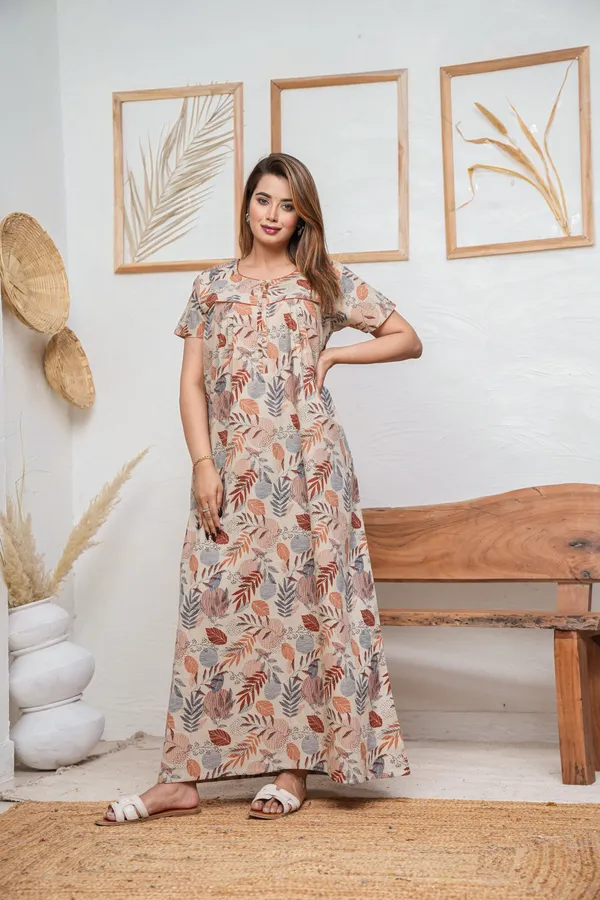 Linning_Leaves_Grey_Discharge-Print_Pure_Cotton_NightGown