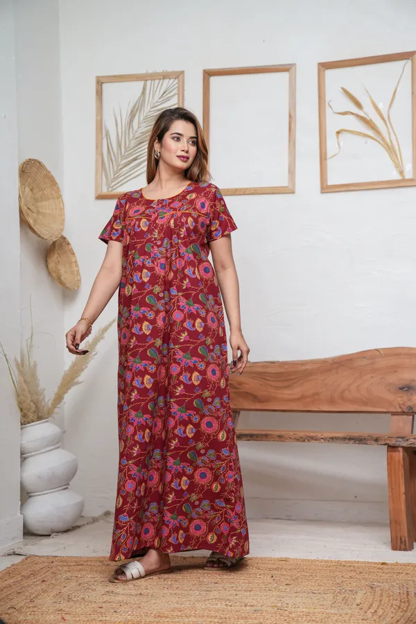 Paisely_Flower_Maroon_Discharge-Print_Pure_Cotton_NightGown
