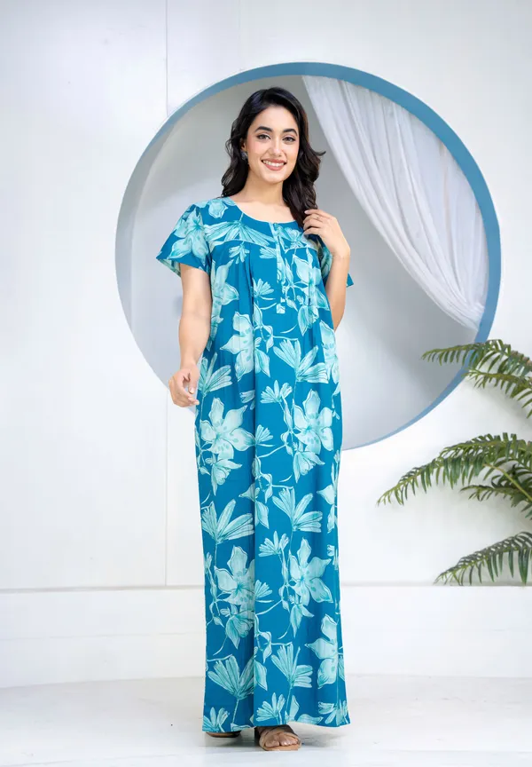 Water-Lily-Teal_Discharge-Print_Pure_Cotton_NightGown