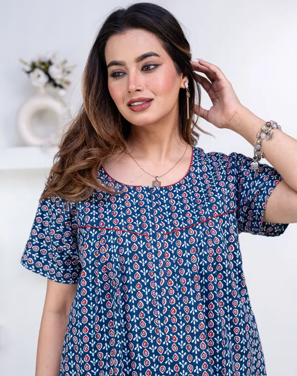 Drop-Buti-Blue_Procian-Print_Pure_Cotton_NightGown