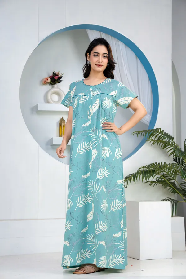 Plum-Leaf-Sea_Green_Discharge-Print_Pure_Cotton_NightGown