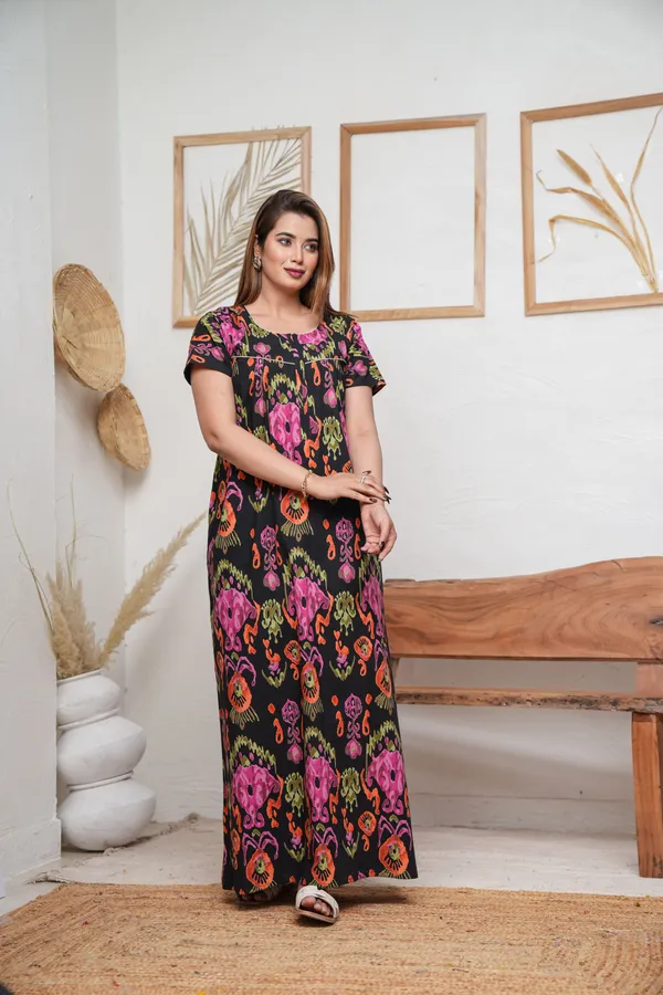 Ikkat_Black_Discharge-Print_Pure_Cotton_NightGown