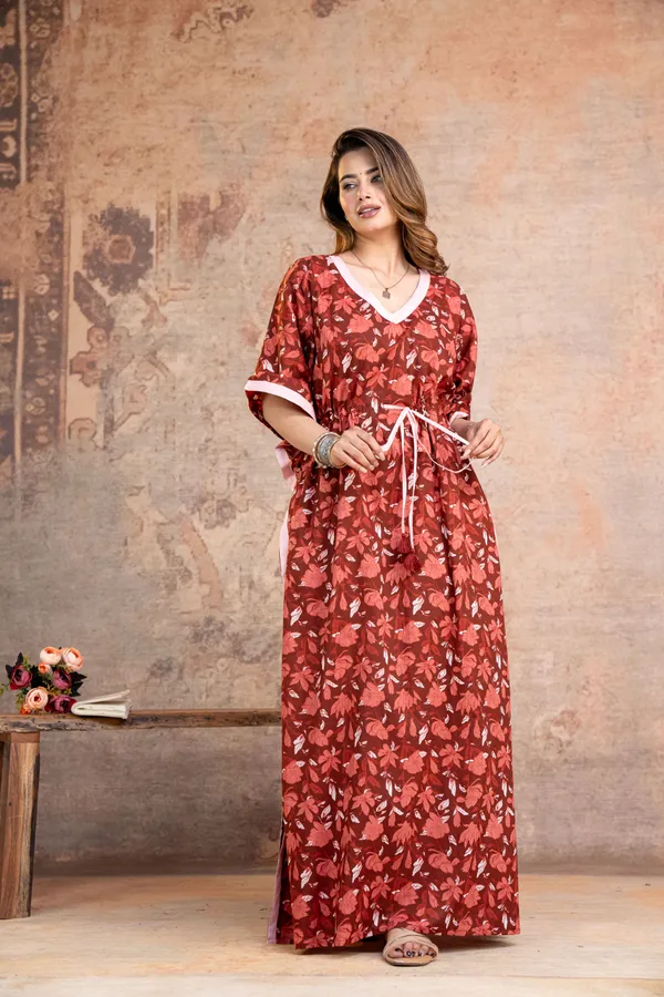 Lotus_Leaves_Maroon_LoungeWear_Pure_Cotton_Kaftan