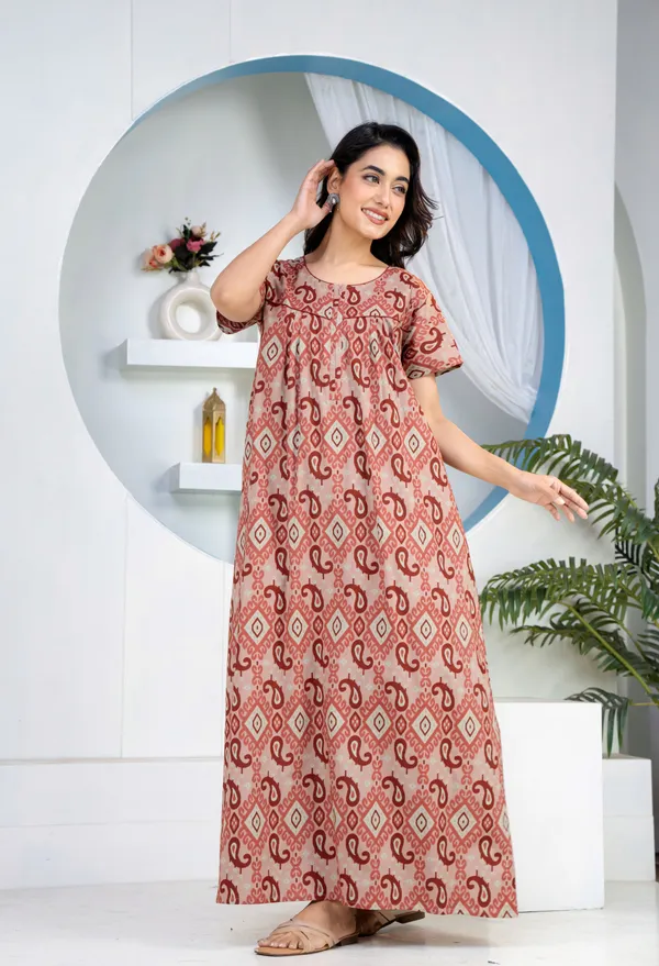 Ikkat-Kairy-Rust_Discharge-Print_Pure_Cotton_NightGown