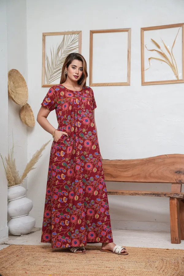 Paisely_Flower_Maroon_Discharge-Print_Pure_Cotton_NightGown