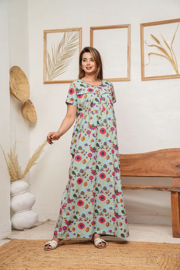 Paisely_Flower_Pista_Discharge-Print_Pure_Cotton_NightGown