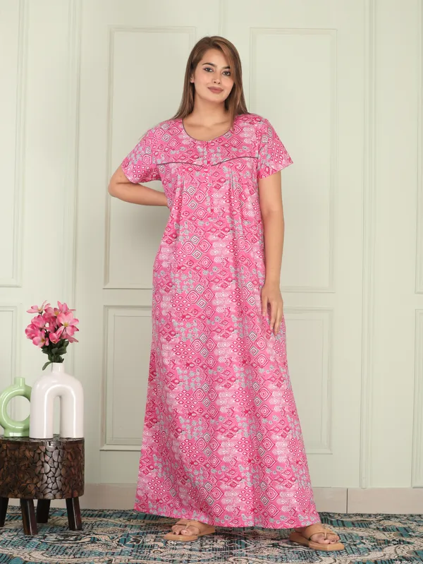 Hand-Block-Pink_Procian-Print_Pure_Cotton_NightGown