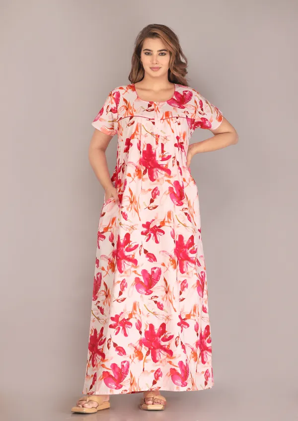 Spray-Flower-Pink_Discharge-Print_Pure_Cotton_NightGown