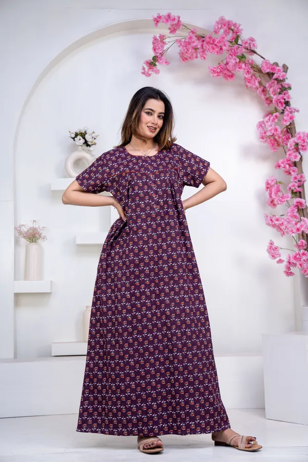 Dandelion-Purple_Procian-Print_Pure_Cotton_NightGown