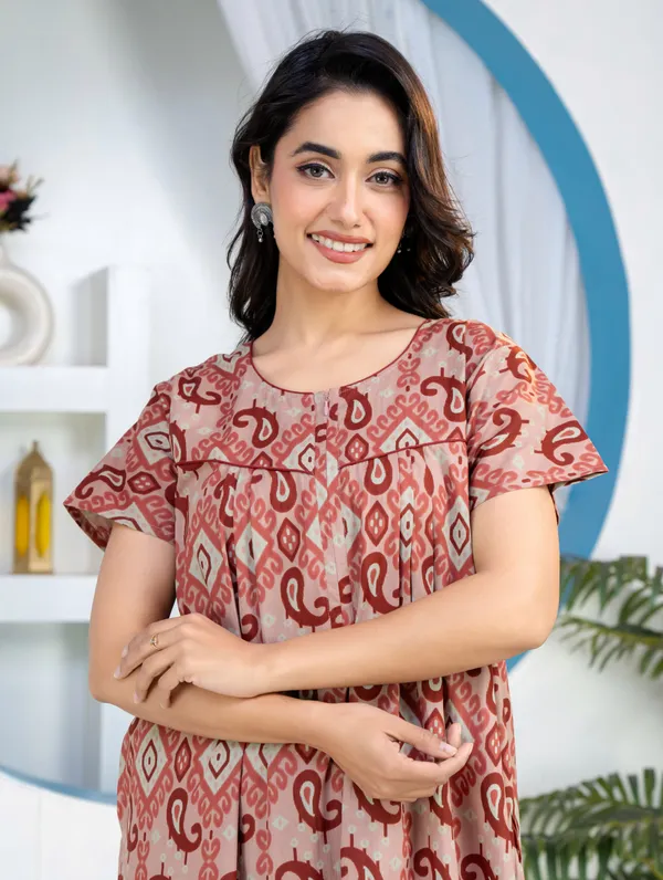 Ikkat-Kairy-Rust_Discharge-Print_Pure_Cotton_NightGown
