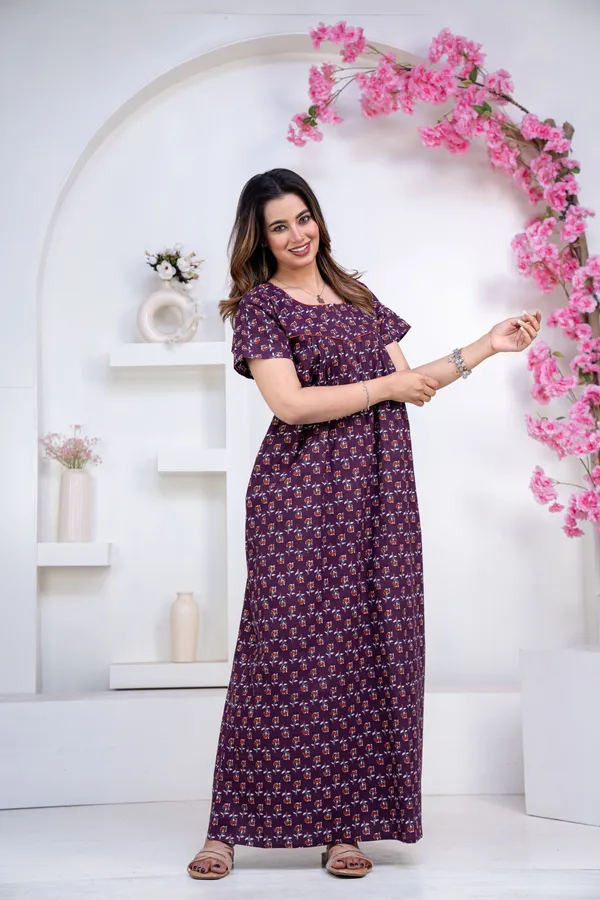 Dandelion-Purple_Procian-Print_Pure_Cotton_NightGown