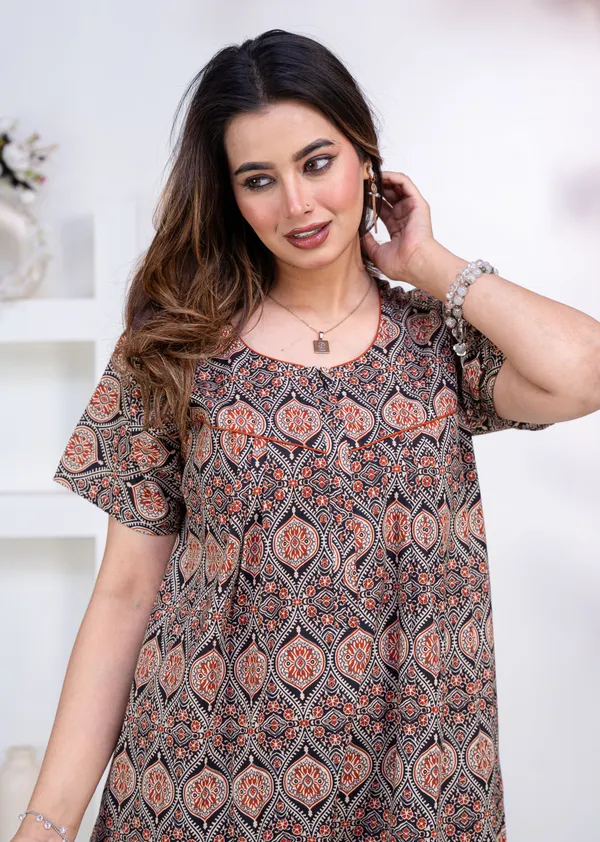 Ajrakh-Black_Procian-Print_Pure_Cotton_NightGown