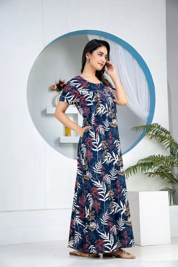 Patravali-Navy-Blue_Discharge-Print_Pure_Cotton_NightGown