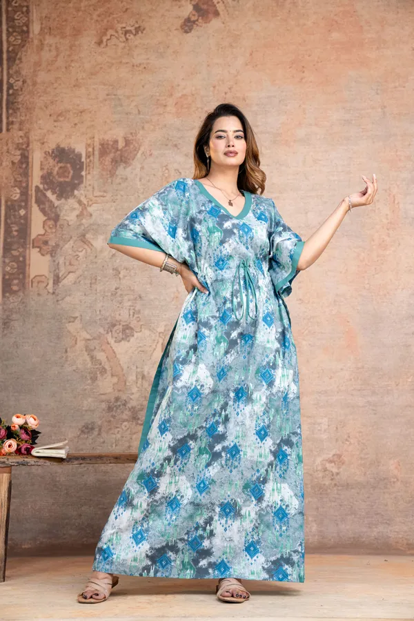 Ikkat_Blue_Grey_LoungeWear_Pure_Cotton_Kaftan