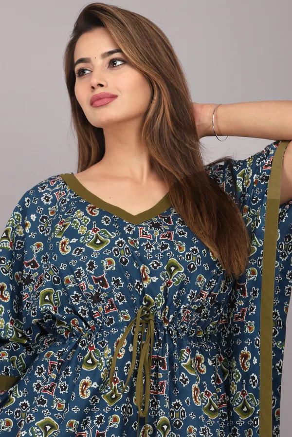 Mandala_Teal_Blue_LoungeWear_Pure_Cotton_Kaftan
