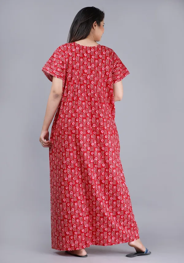 FLower-Red_Procian-Print_Pure_Cotton_NightGown