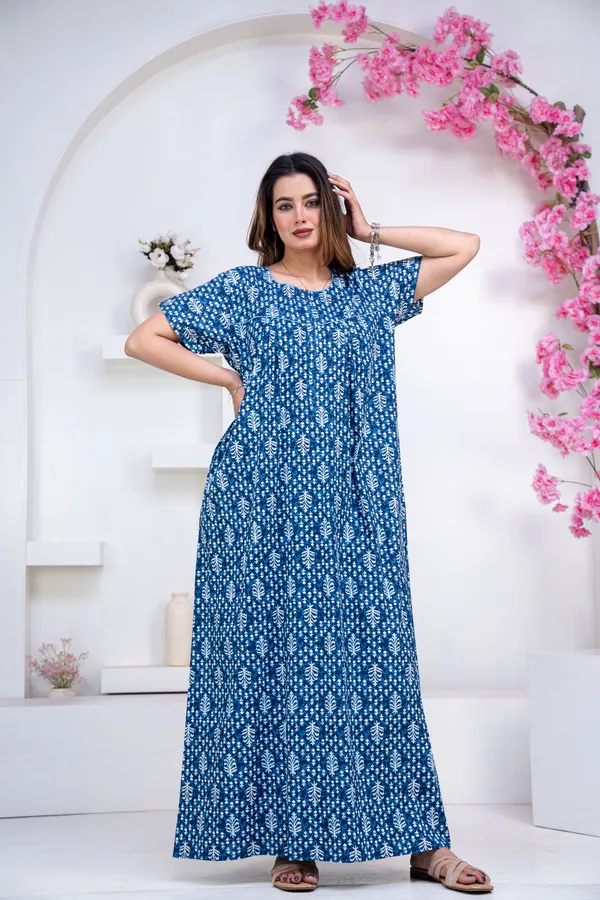 Fern-Blue_Procian-Print_Pure_Cotton_NightGown