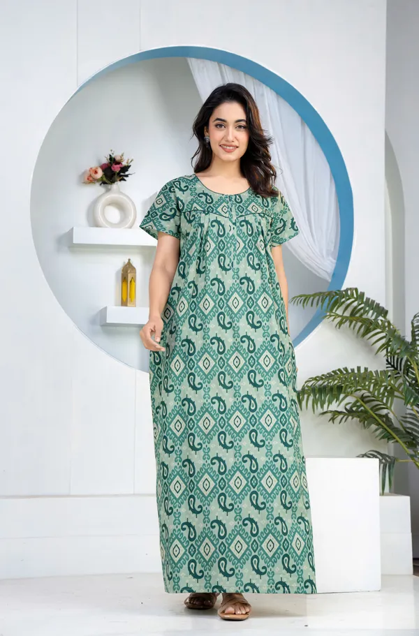 Ikkat-Kairy-Green_Discharge-Print_Pure_Cotton_NightGown