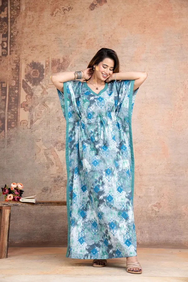 Ikkat_Blue_Grey_LoungeWear_Pure_Cotton_Kaftan