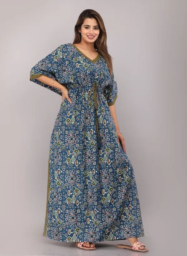 Mandala_Teal_Blue_LoungeWear_Pure_Cotton_Kaftan