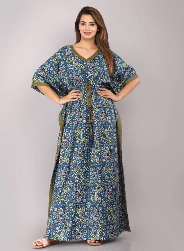 Mandala_Teal_Blue_LoungeWear_Pure_Cotton_Kaftan