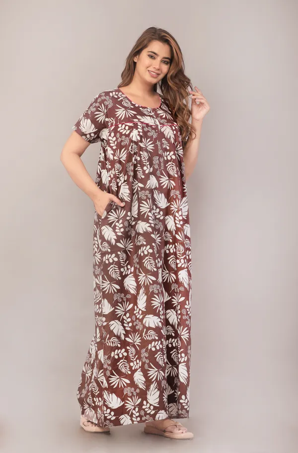 PineLeaf-Grey_Procian-Print_Pure_Cotton_NightGown