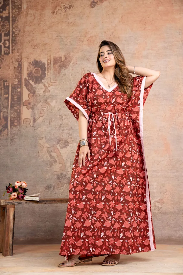 Lotus_Leaves_Maroon_LoungeWear_Pure_Cotton_Kaftan