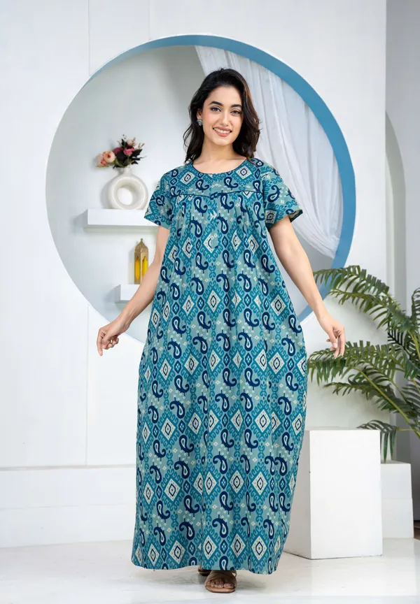 Ikkat-Kairy-Blue_Discharge-Print_Pure_Cotton_NightGown