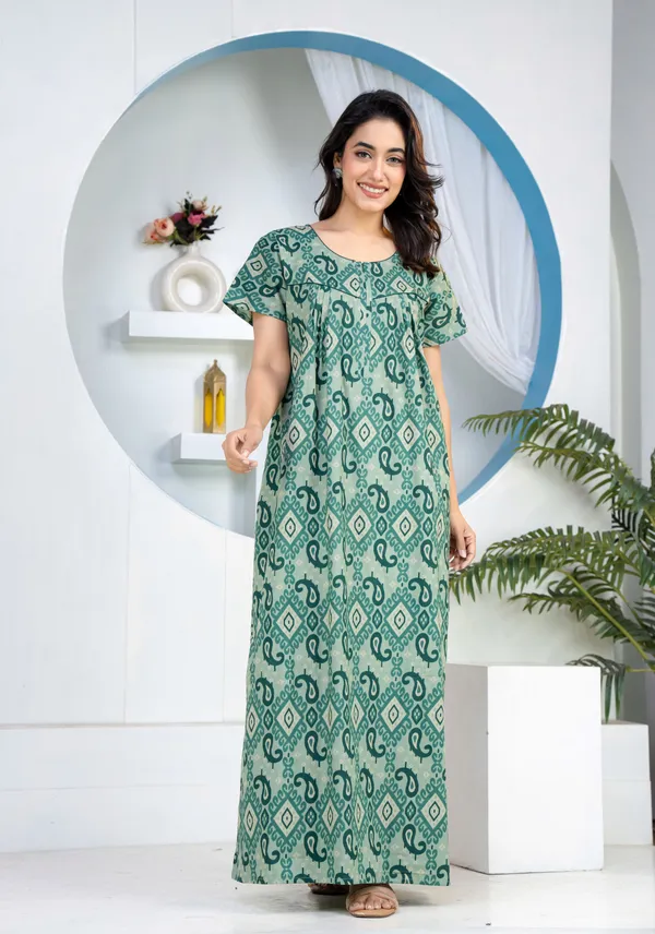 Ikkat-Kairy-Green_Discharge-Print_Pure_Cotton_NightGown