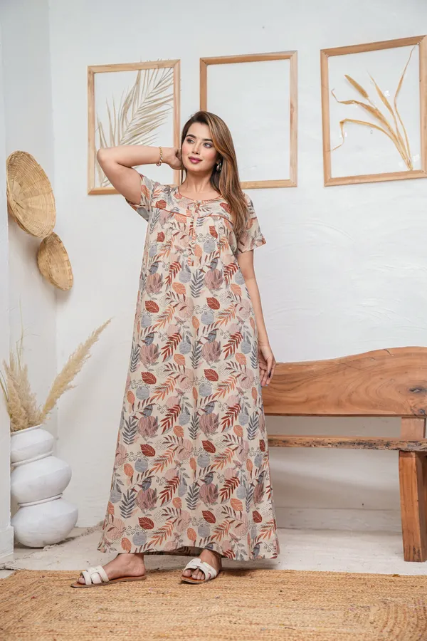 Linning_Leaves_Grey_Discharge-Print_Pure_Cotton_NightGown