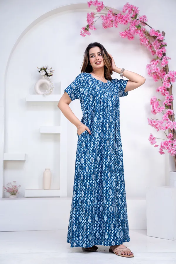 Fern-Blue_Procian-Print_Pure_Cotton_NightGown